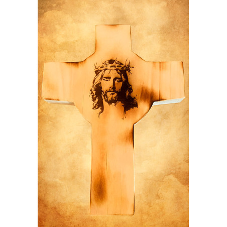Cruz de madera grabada - Rostro de Jesús
