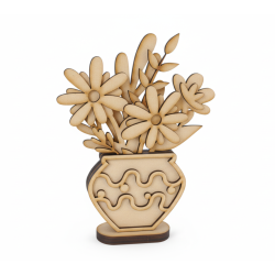 Flores de madera en macetero 3D – Pack de 3 para pintar y regalar