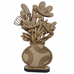 Flores de madera en macetero 3D – Pack de 3 para pintar y regalar